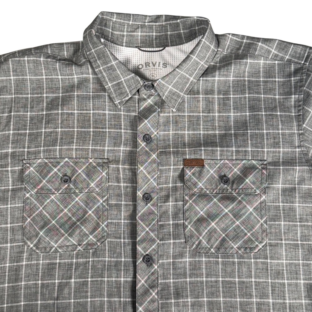 Orvis Classic Collection Grey Plaid‎ Short Sleeve Button Down Shirt Mens XL